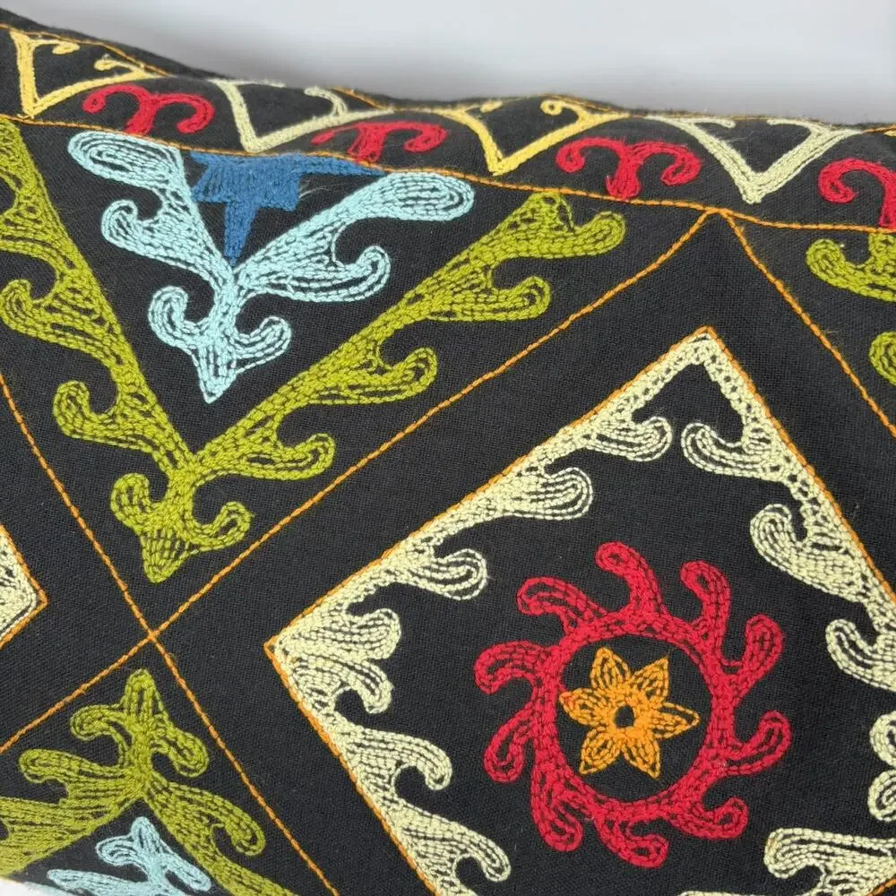 Crate & Barrel Lumbar Throw Pillow 36x14 Feather Down Embroidered Decorative